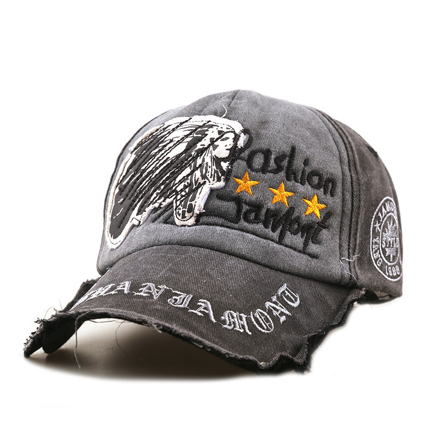 Wholesale Men' s Casual Vintage Baseball Cap,  Distressed Solid Black Gray with Letter Embroidery,  Outdoor Sun Hat