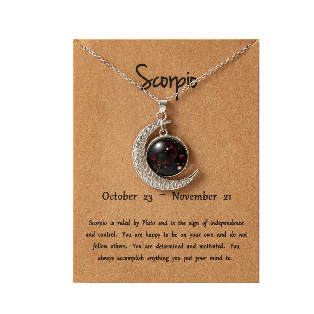 Wholesale Retro Luminous Contion Moon Pendant Necklace,  Zinc Alloy Glass,  Fashion Accessory for Women