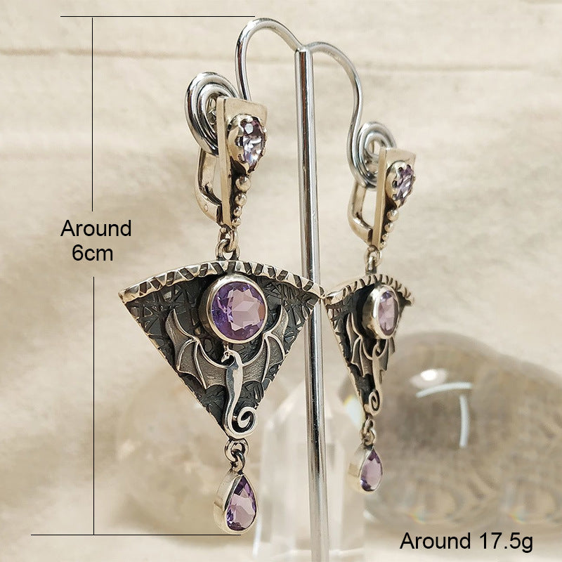 Wholesale Dragon Gothic Punk Metal Earrings Pink Stone Inlaid Pendant Jewelry
