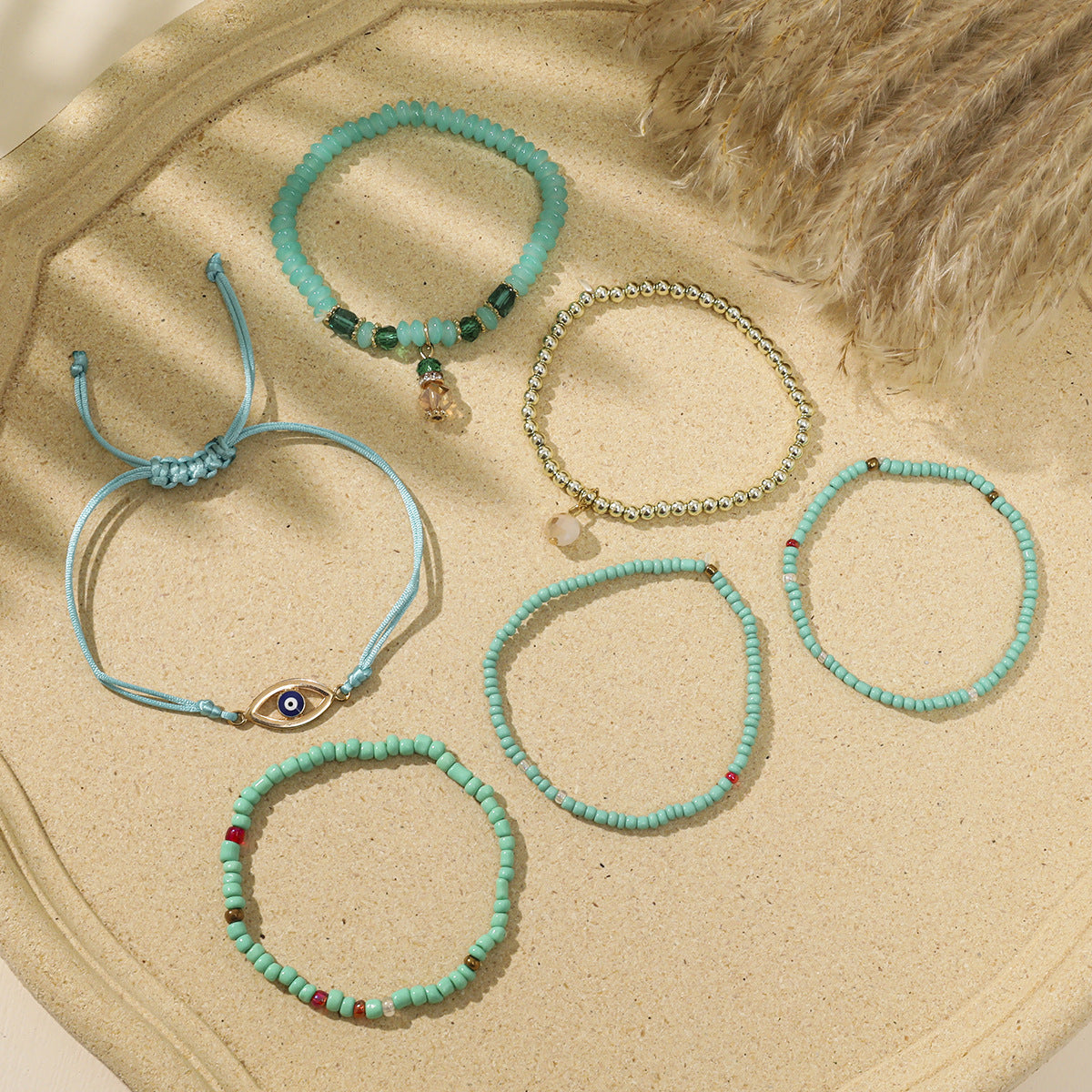 Wholesale Devil's Eye Multi-layered Bracelet Bohemian Style Rice Beads Adjustable Bracelet ACC-BT-XLH006