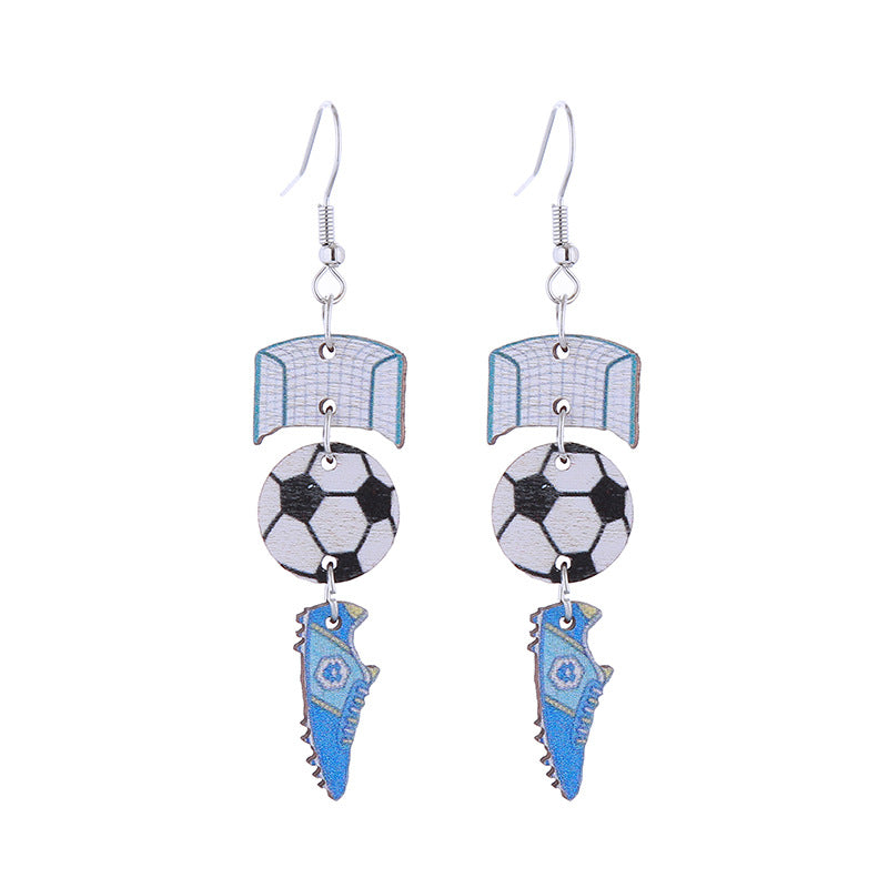 Wholesale Sports Style Baseball Rugby Basketball Soccer Long Wooden Earrings