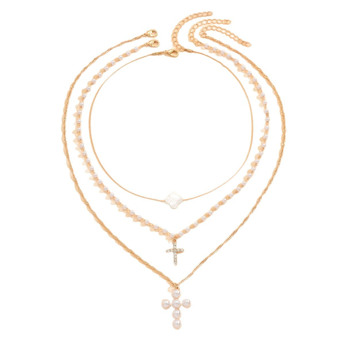 Wholesale rhinestone pearl cross pendant necklace