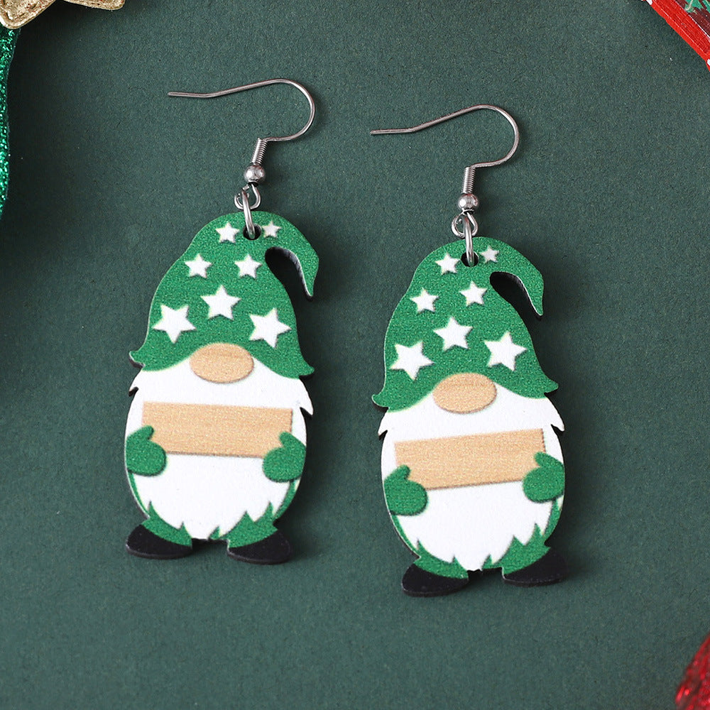 Wholesale Christmas Cute Dwarf Christmas Tree Pendant Wood Earrings