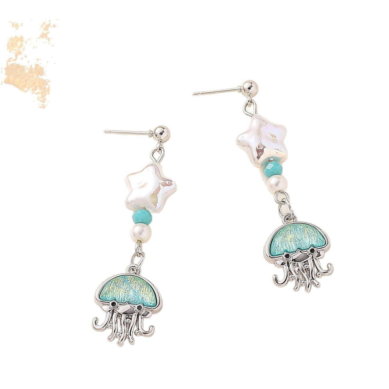Wholesale Ocean Series Aquamarine Cute Fantasy Jellyfish Alloy Pendant Earrings