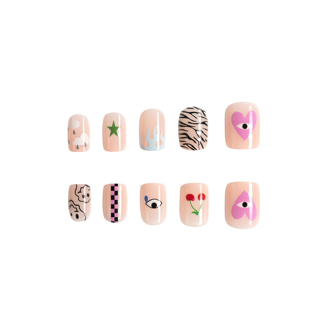 Wholesale 24 Pieces/box Short Glossy Eyes Tears Press-on Nails Kits Nail Stickers ACC-NS-GuaiXL094