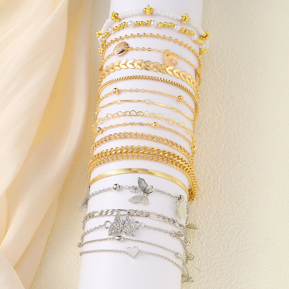 Wholesale  Light Luxury Fashion Butterfly Shell Rice Bead  Anklets Suit