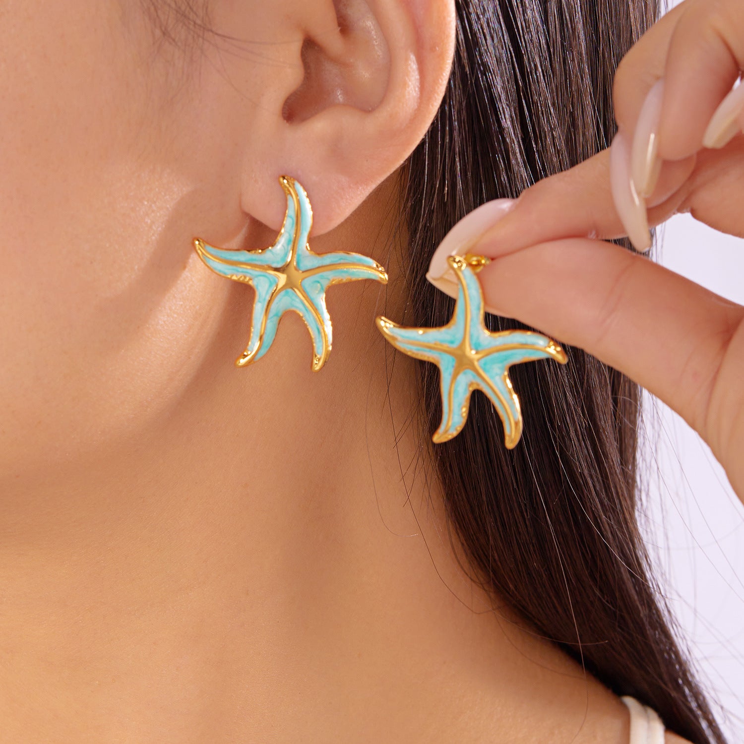 Wholesale  Creative Stainless Steel Oil Dripping Starfish Earrings