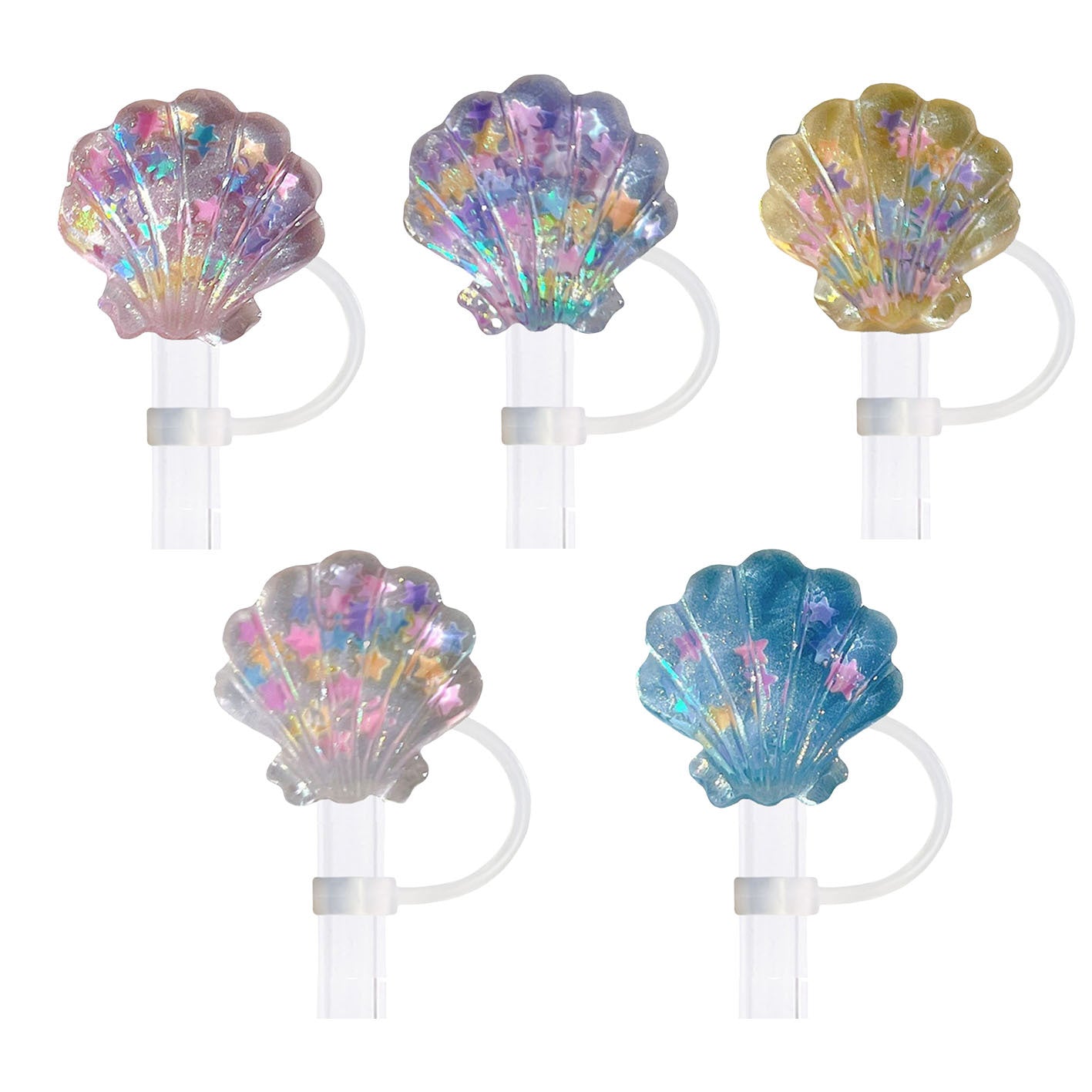 Wholesale Random 100pcs Shell resin 10mm Straw Cover Straw Tube Cap