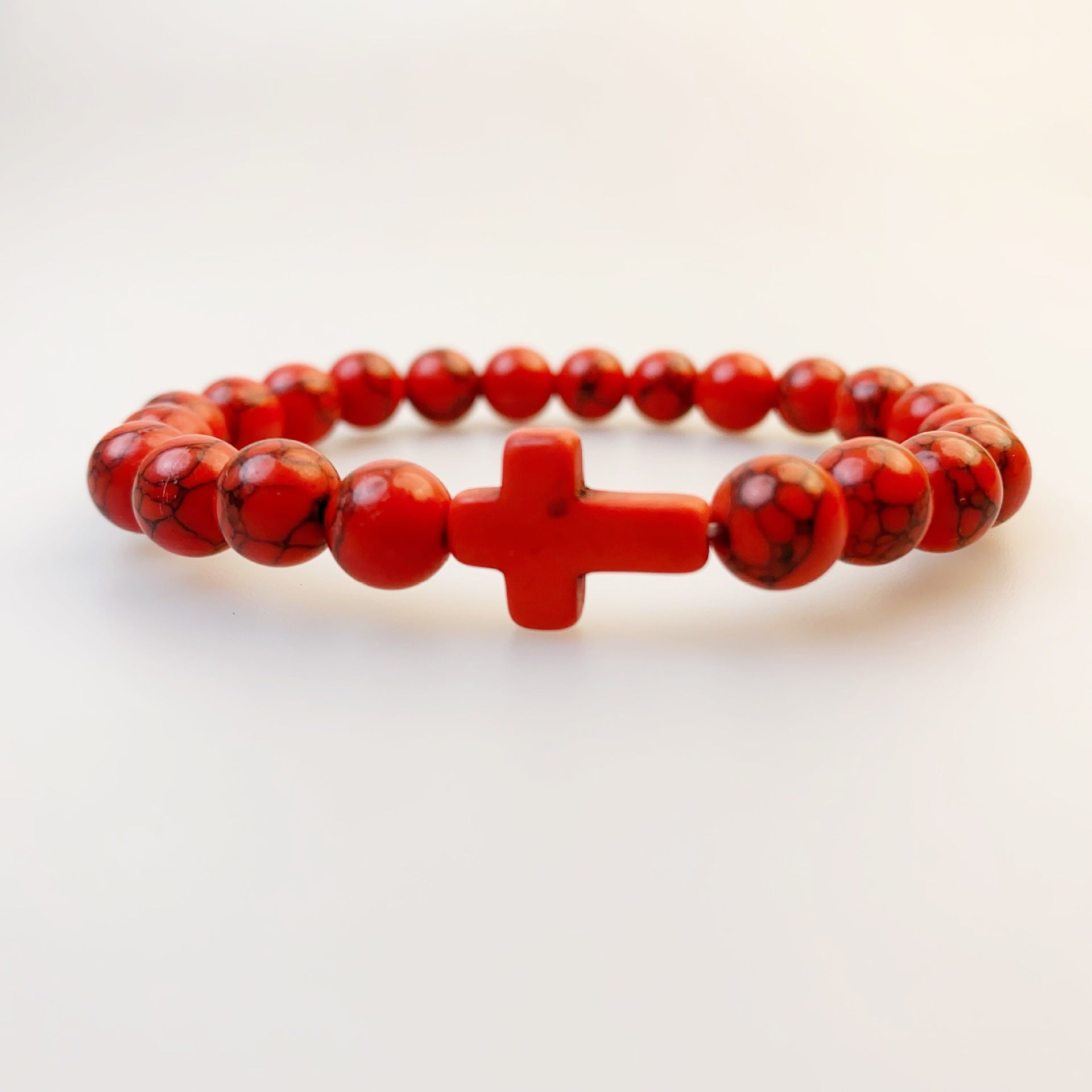 Wholesale Vintage Turquoise Cross Stretch Bracelet Unisex Religious Jewelry With Volcanic Stone Handmade Beaded Bracelet Gift Boutique Resale