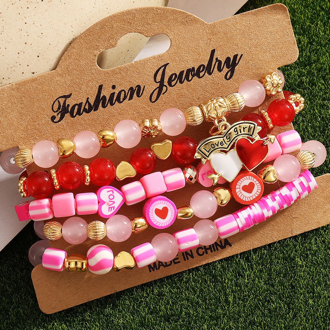 Wholesale Valentine's Day Bracelet Multi-layered Pink Heart Pendant Bracelet ACC-BT-HanSJ001