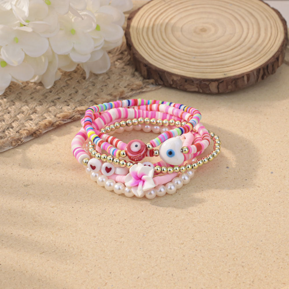 Wholesale Flower polymer clay set handmade beaded rainbow bracelet Clay Bead bracelet