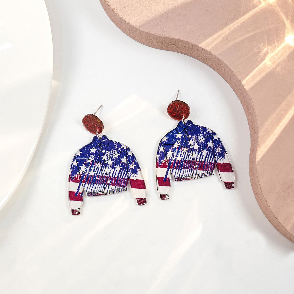 Wholesale Vintage Heart Flowers Independence Day Acrylic Earrings ACC-ES-HeMing008