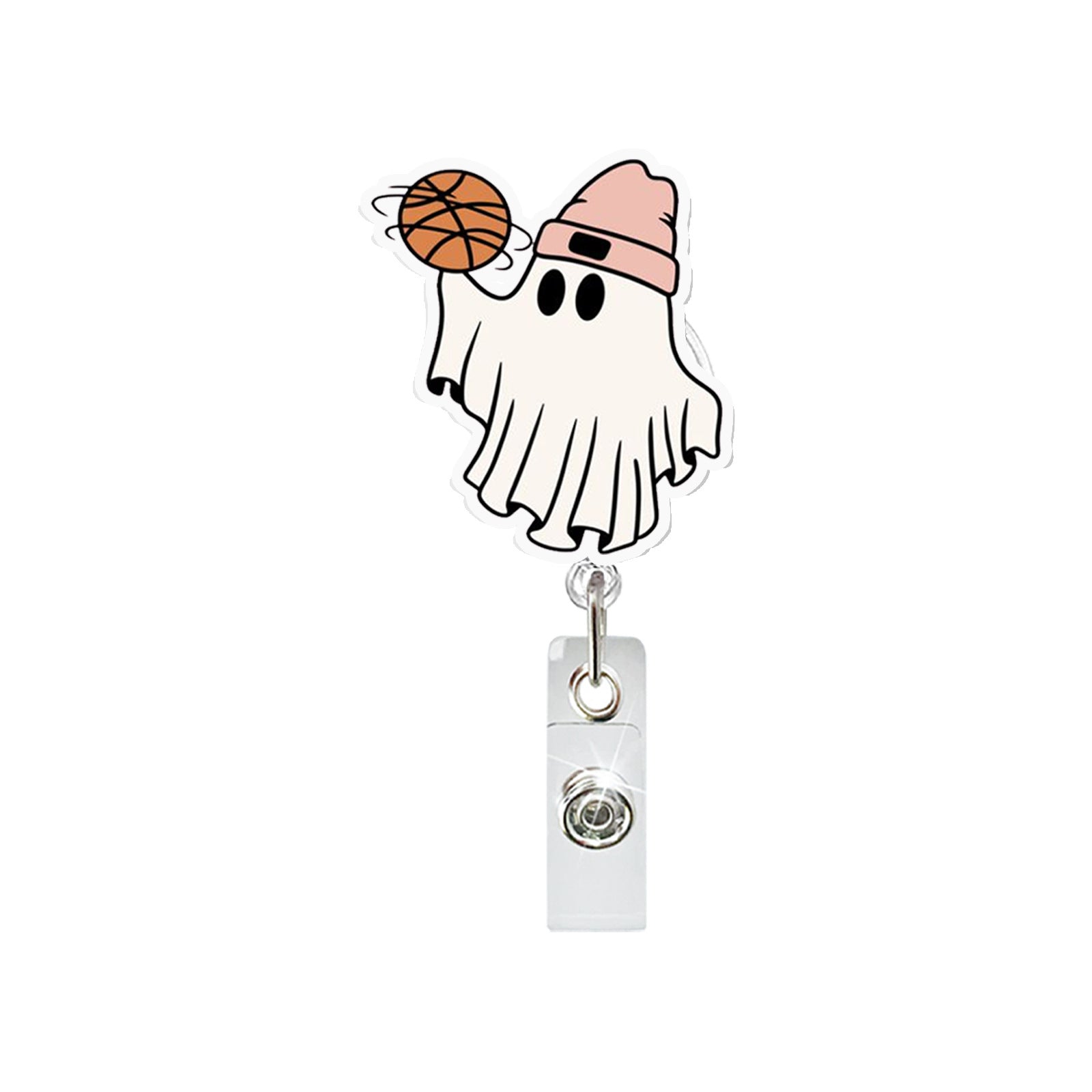 Wholesale Ghost Ball Sports Design Acrylic Retractable Badge Reel ABS ID Badge Holder for Party