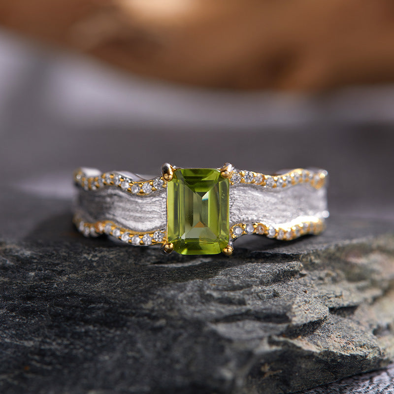 Wholesale S925 sterling silver natural peridot open ring