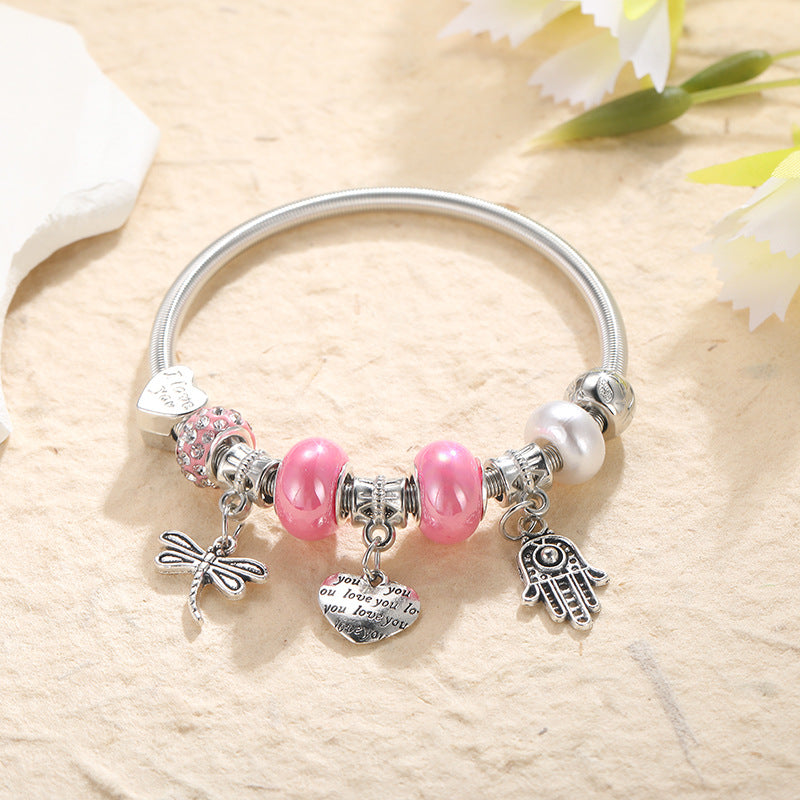 Wholesale Stainless Steel Diamond Finish Heart Bracelet For Women Chic Vintage Jewelry Accessory