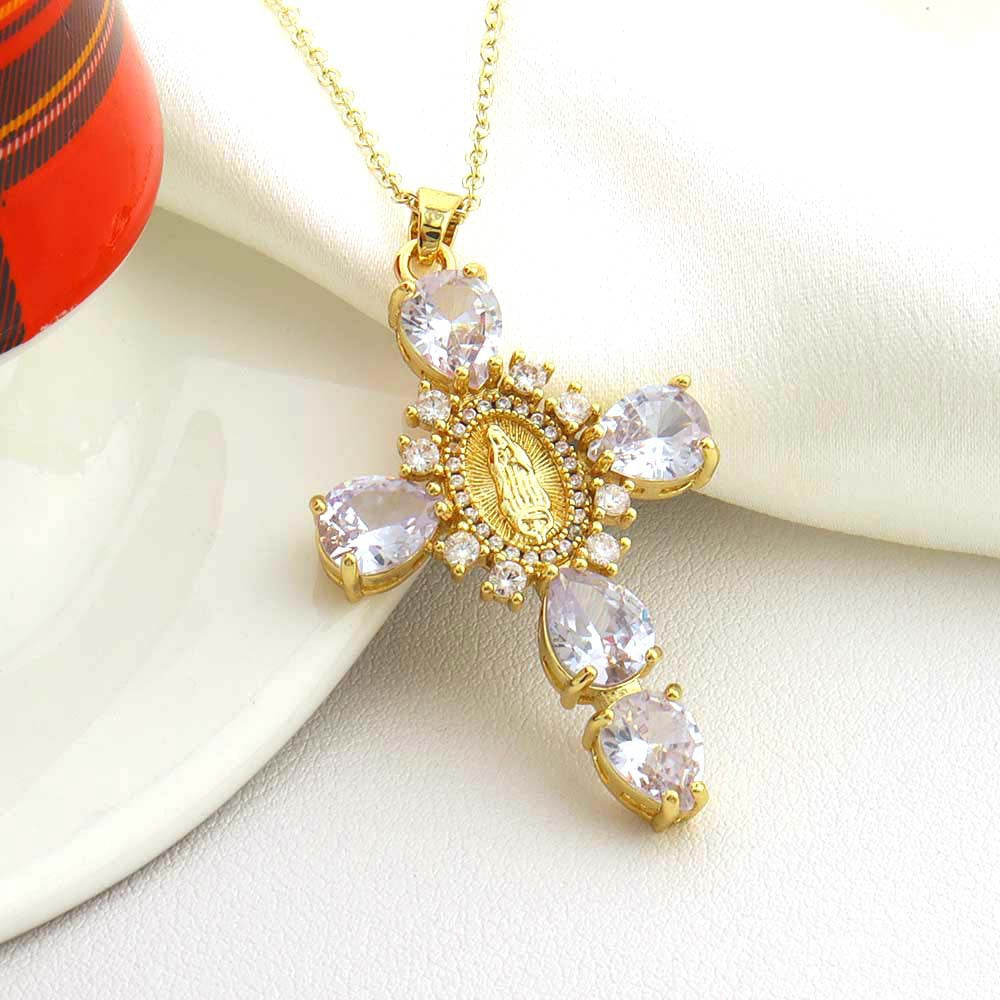 Wholesale Copper Cross Pendant Necklace Fashion Adjustable Choker Boutique Resale Jewelry Accessory