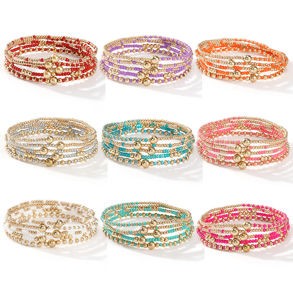 Wholesale Gold Tone Seed Bead Bracelet 5 Piece Set Hand Knitted Geometric Unisex Design Fashion Jewelry Accessory For Everyday Wear And Gifting