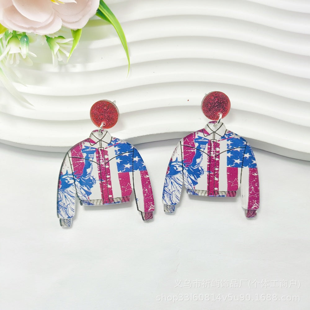 Wholesale American Independence Day Earrings Red White and Blue Flag Series Acrylic Sheet Earrings ACC-ES-Qiyu009