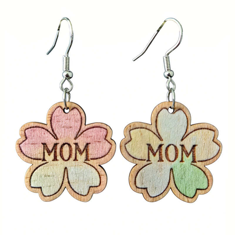 Wholesale 2 pairs Pearl and wooden floral earrings Mother' s Day gift