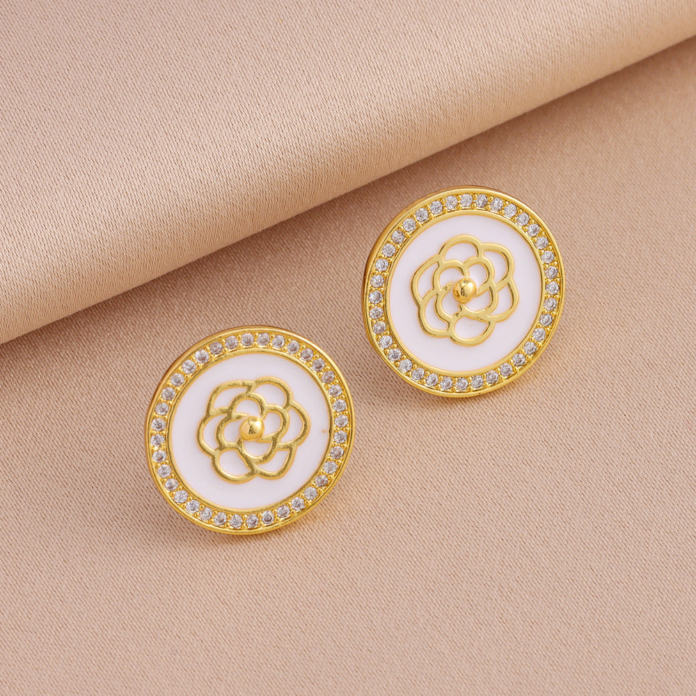 Wholesale Titanium Steel Classic White Fritillaria Camellia Necklace Earrings