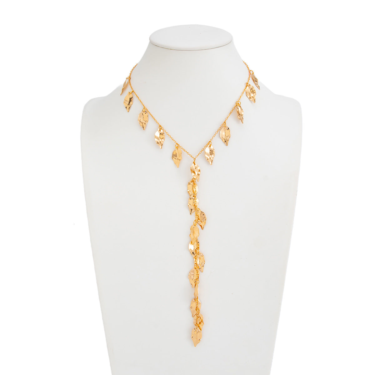 Wholesale Pleated Leaf Pendant Tassel Necklace