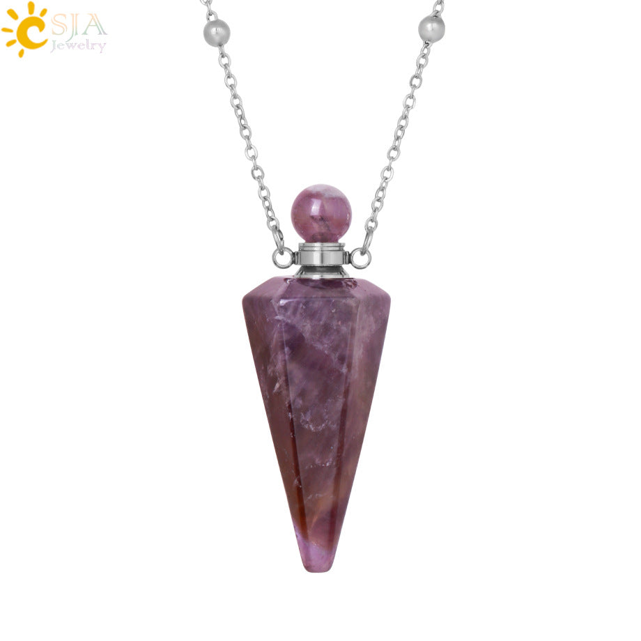 Wholesale Natural Stone Crystal Stone Hexagonal Column Perfume Bottle Necklace ACC-NE-HuaiShe002