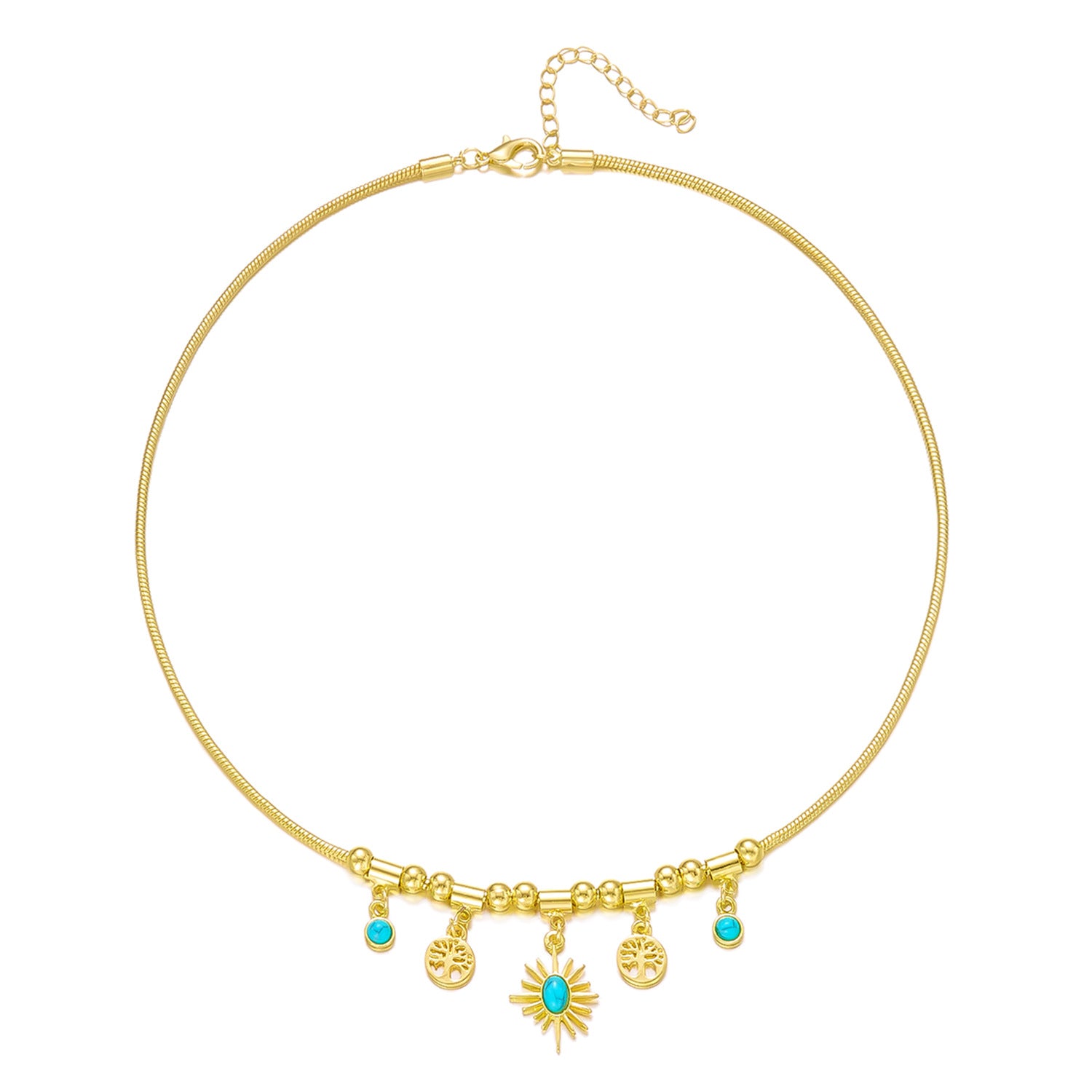 Wholesale Retro Sunflower Turquoise Pendant Necklace Chic Jewelry Accessory Gift Boutique