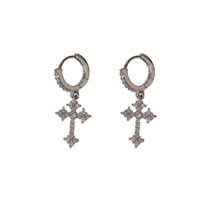 Wholesale Copper cross earrings set with zircon