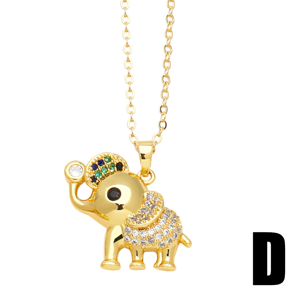 Wholesale Elephant Copper Set Zircon Gold Plated Necklace ACC-NE-AS004