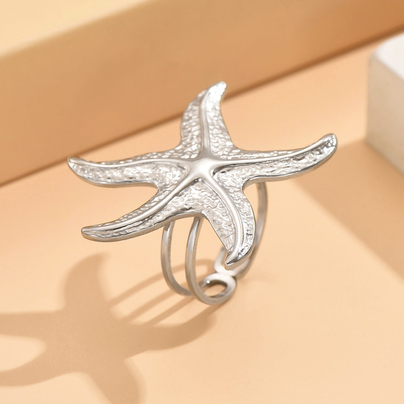 Wholesale Holiday Style Shell Starfish Open Adjustable Stainless Steel Ring ACC-RS-MiYi003