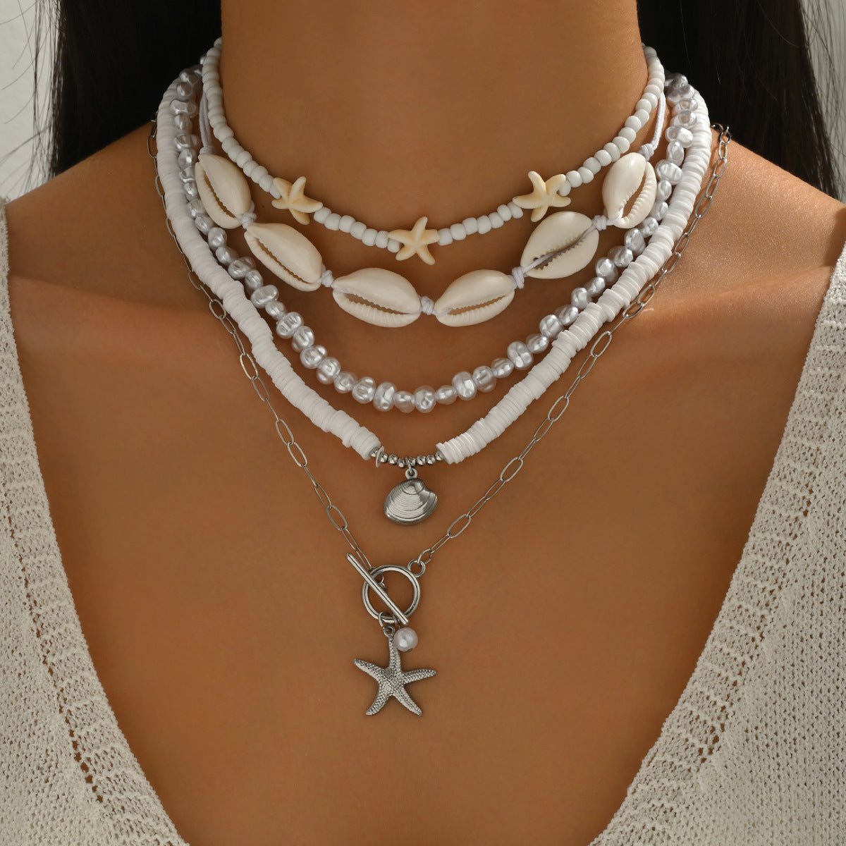 Wholesale Pearl Shell Starfish Necklace Set