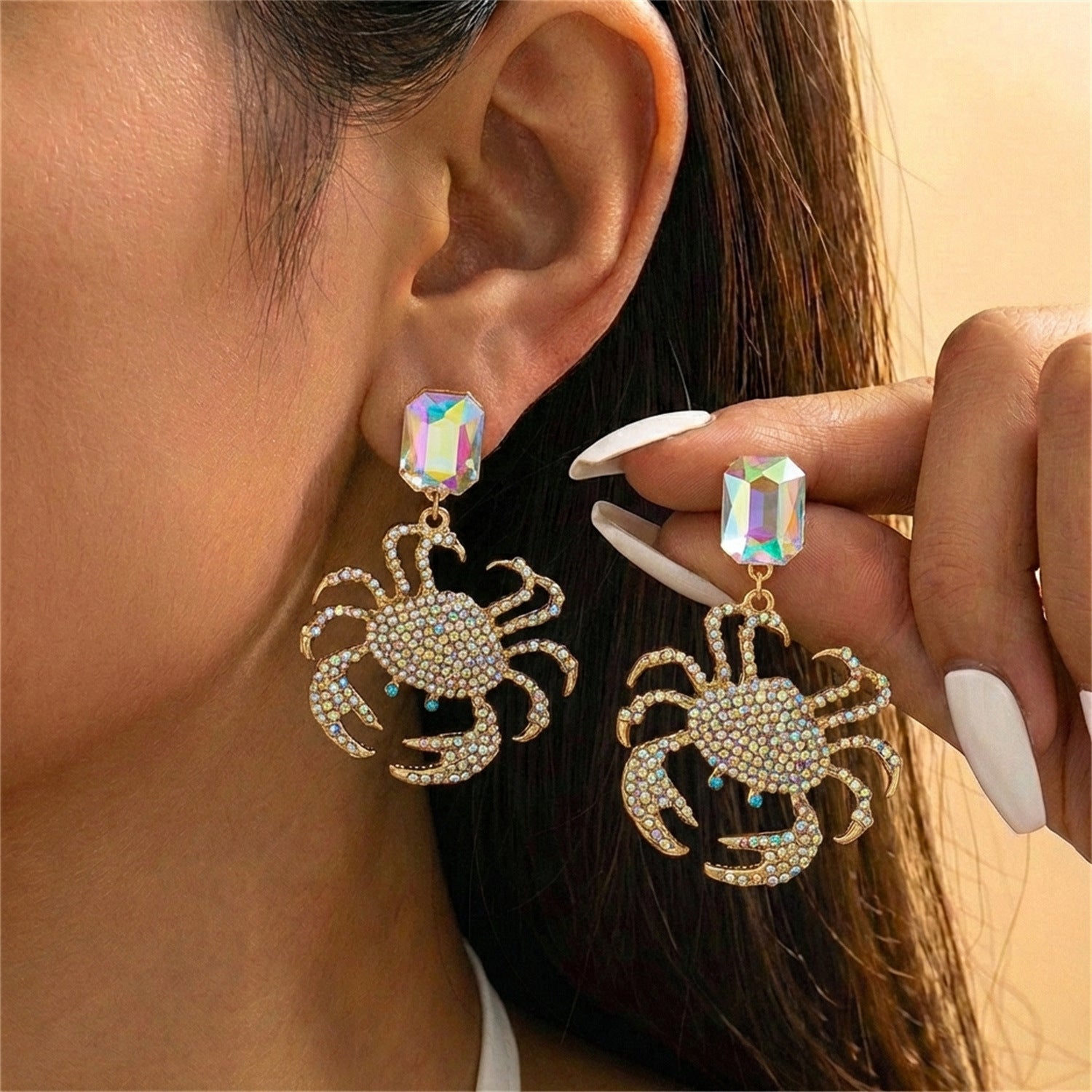 Wholesale Red Full-Pavé Crab Earrings — Light Luxury,  High-End Ocean-Themed Statement Earrings;  Bold,  Unique,  and Versatile Evening Accessories
