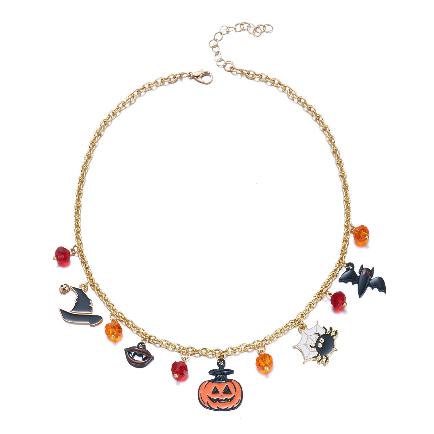 Wholesale  Pendant Necklace Pumpkin Bat Ghost Vintage Orange Black Beaded Choker Holiday Party Jewelry Gift