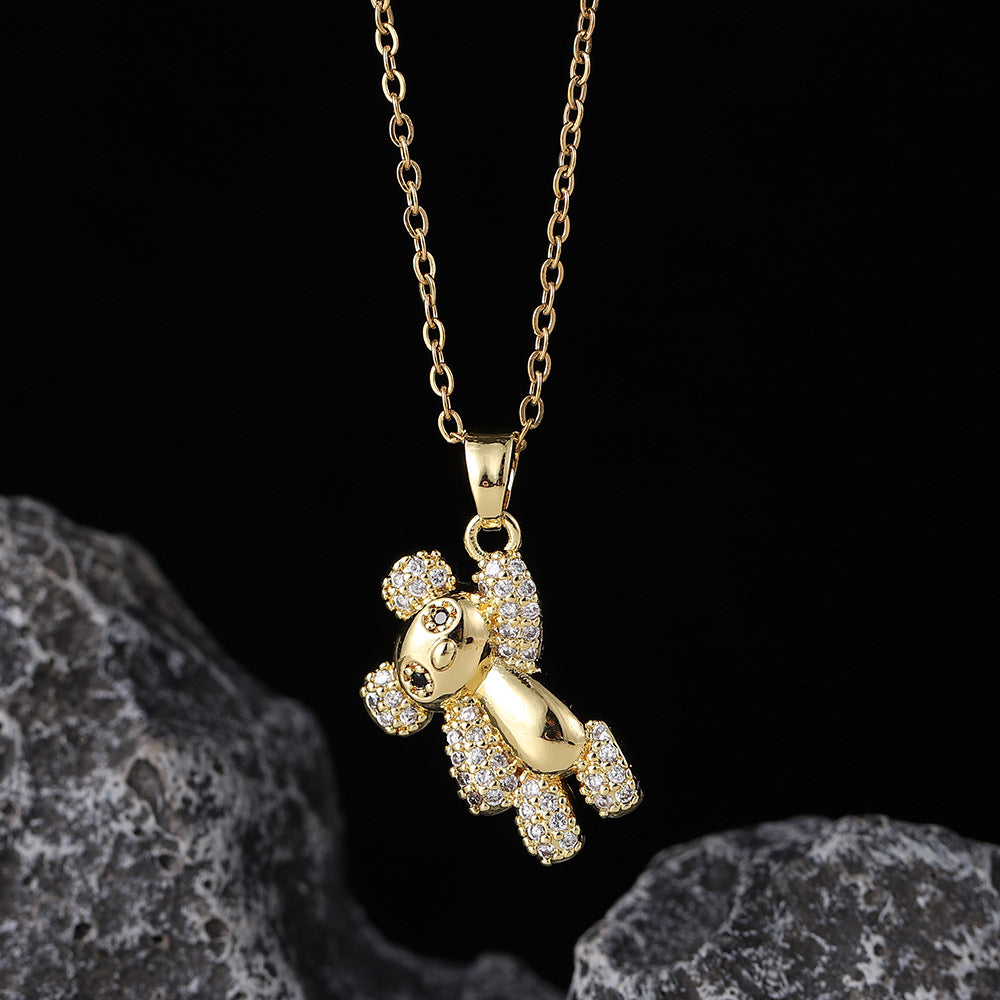 Wholesale Copper Zircon Electroplated Colorful Bear Pendant Necklaces ACC-NE-SY004