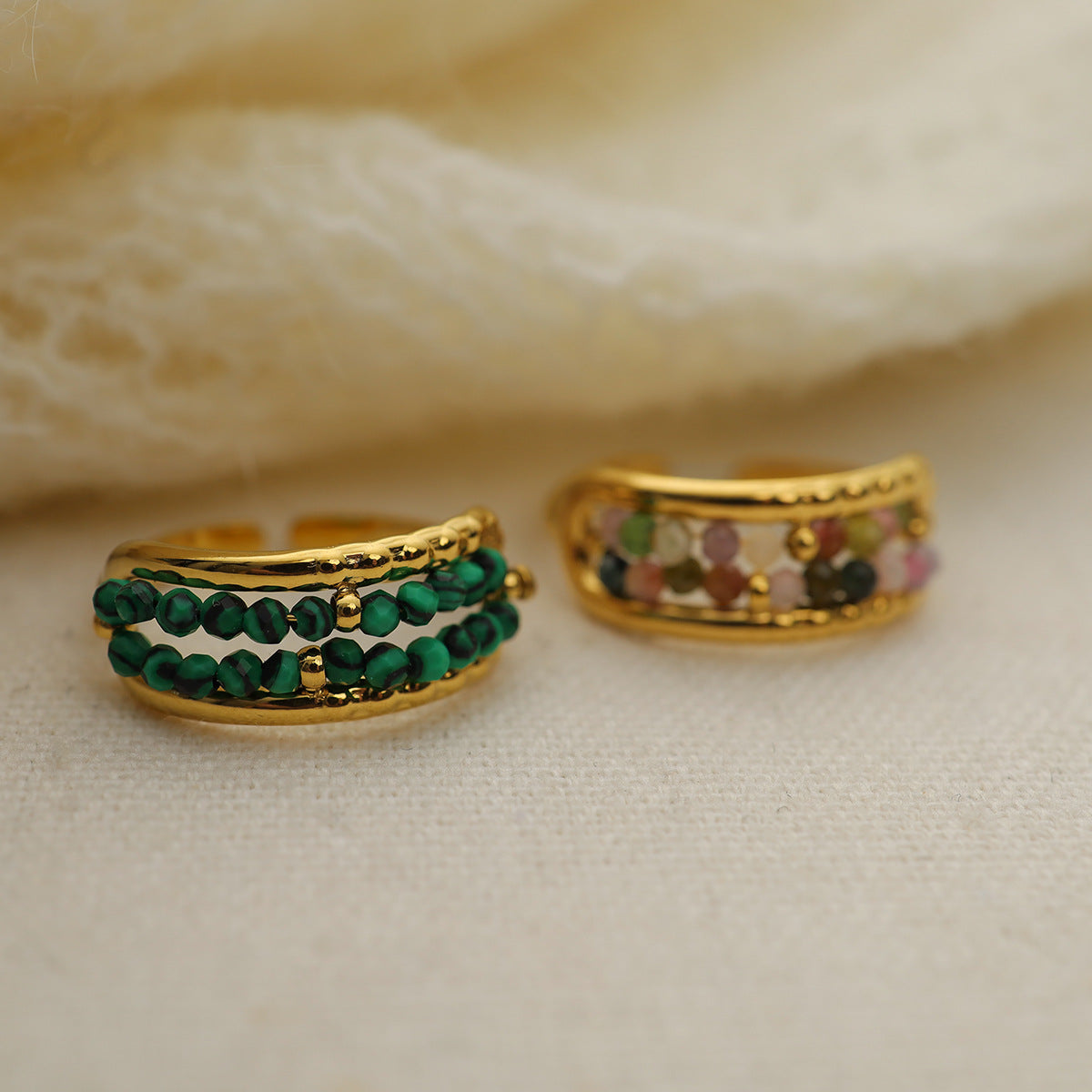 Wholesale titanium steel ring natural stone beads  adjustable ring