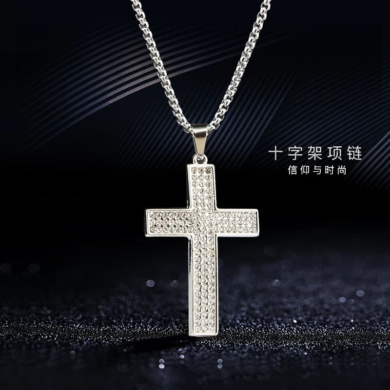 Wholesale Retro Hip Hop Diamond-Cut Cross Pendant Necklace - Zinc Alloy Men' s Fashion Jewelry Accessory