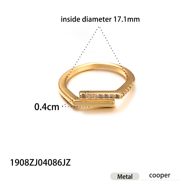 Wholesale light luxury versatile brass gold plated zircon ring