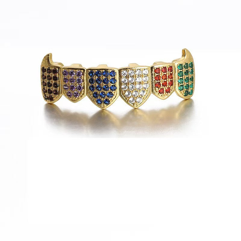 Wholesale Modern Hip-Hop Tooth Grills Gold Plated Alloy Colorful Zirconia Fashion Accessory for Resale