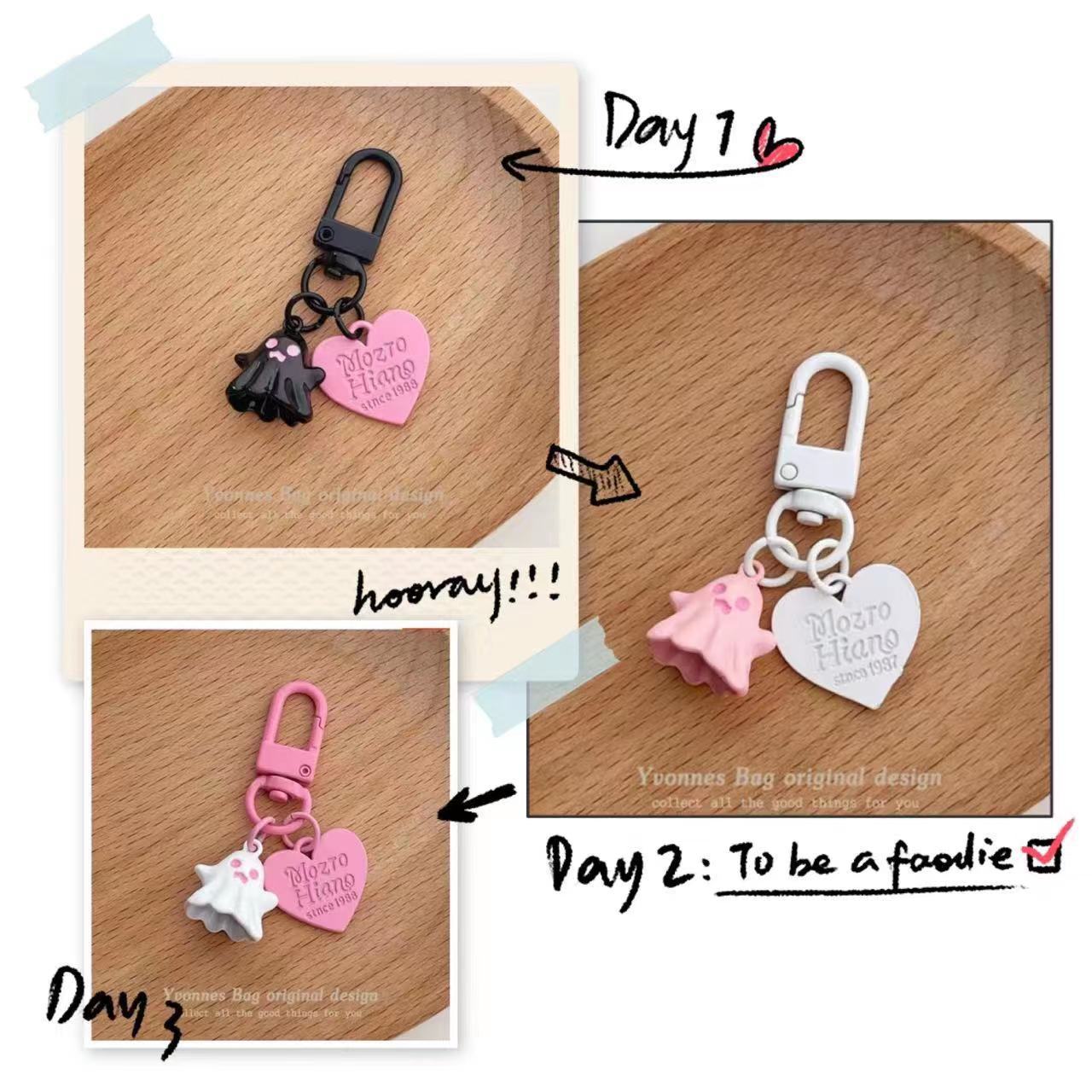 Wholesale Cute Ghost Heart Keychain Zinc Alloy Pink Black Earphone Pendant Car Key Accessory Decorative Gift