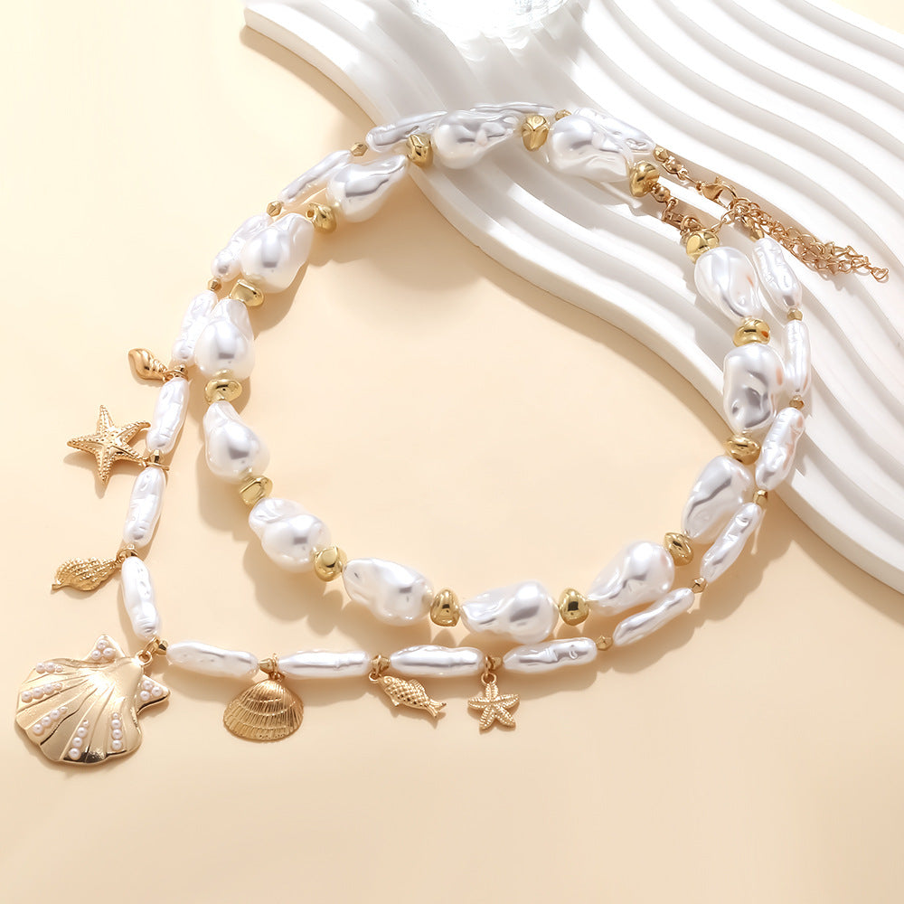 Wholesale Light Luxury Style Handmade Baroque  Pearl Shell Necklace