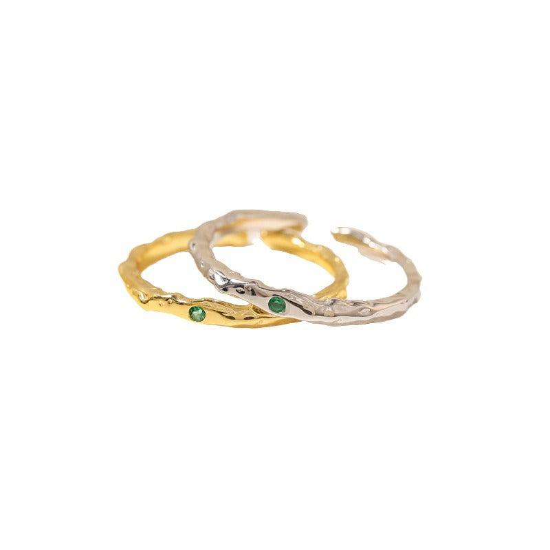 Wholesale s925 sterling silver light luxury design pleated texture emerald ring