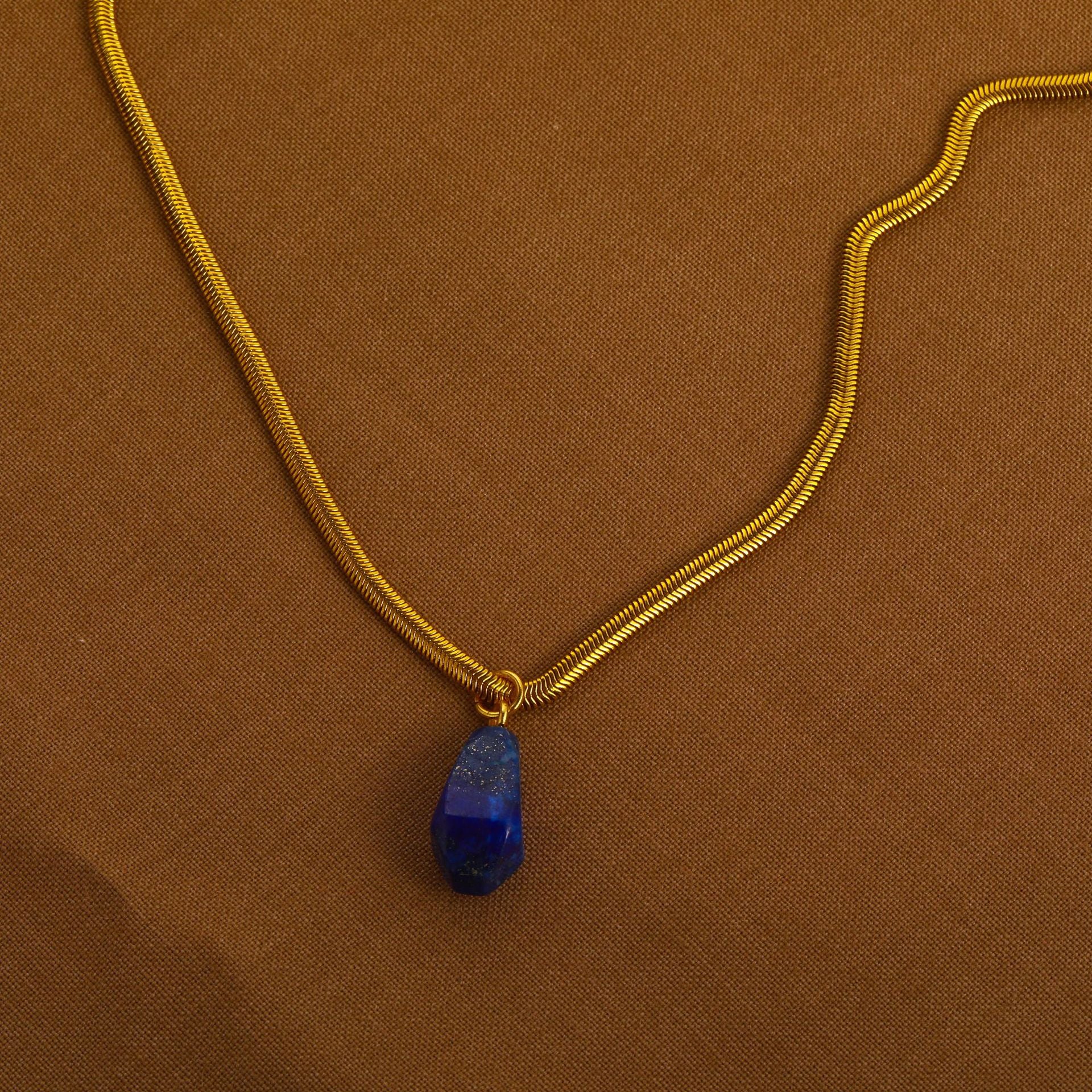 Wholesale Lapis Lazuli Heavy Industry Necklace 18K Gold Plated Necklace Stainless Steel Necklace ACC-NE-JiP001