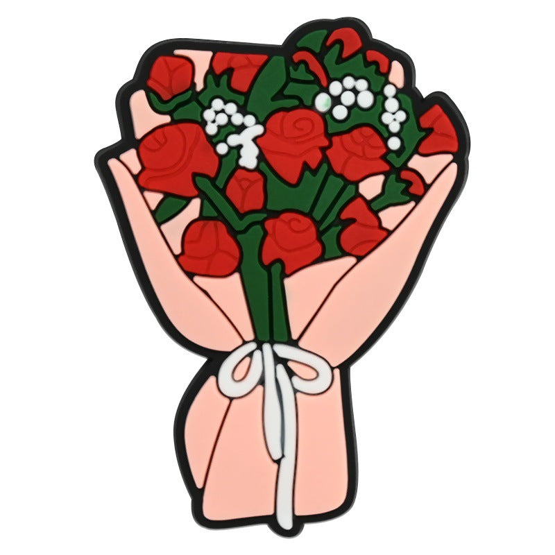 Wholesale  Random 100pcs  floral bouquet series PVC Soft Rubber Shoe Buckle Decoration