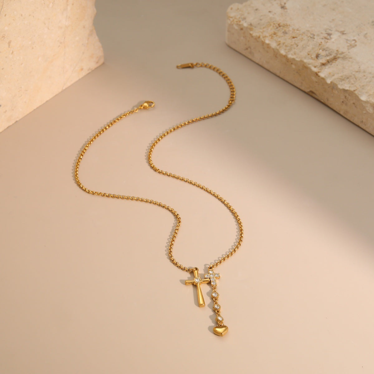 Wholesale Exquisite Stainless Steel Double-Cross  Heart Clavicle Necklace