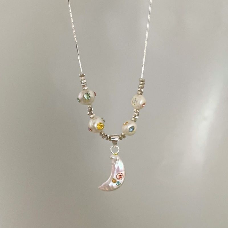 Wholesale  Baroque Pearl Crescent broken silver necklace
