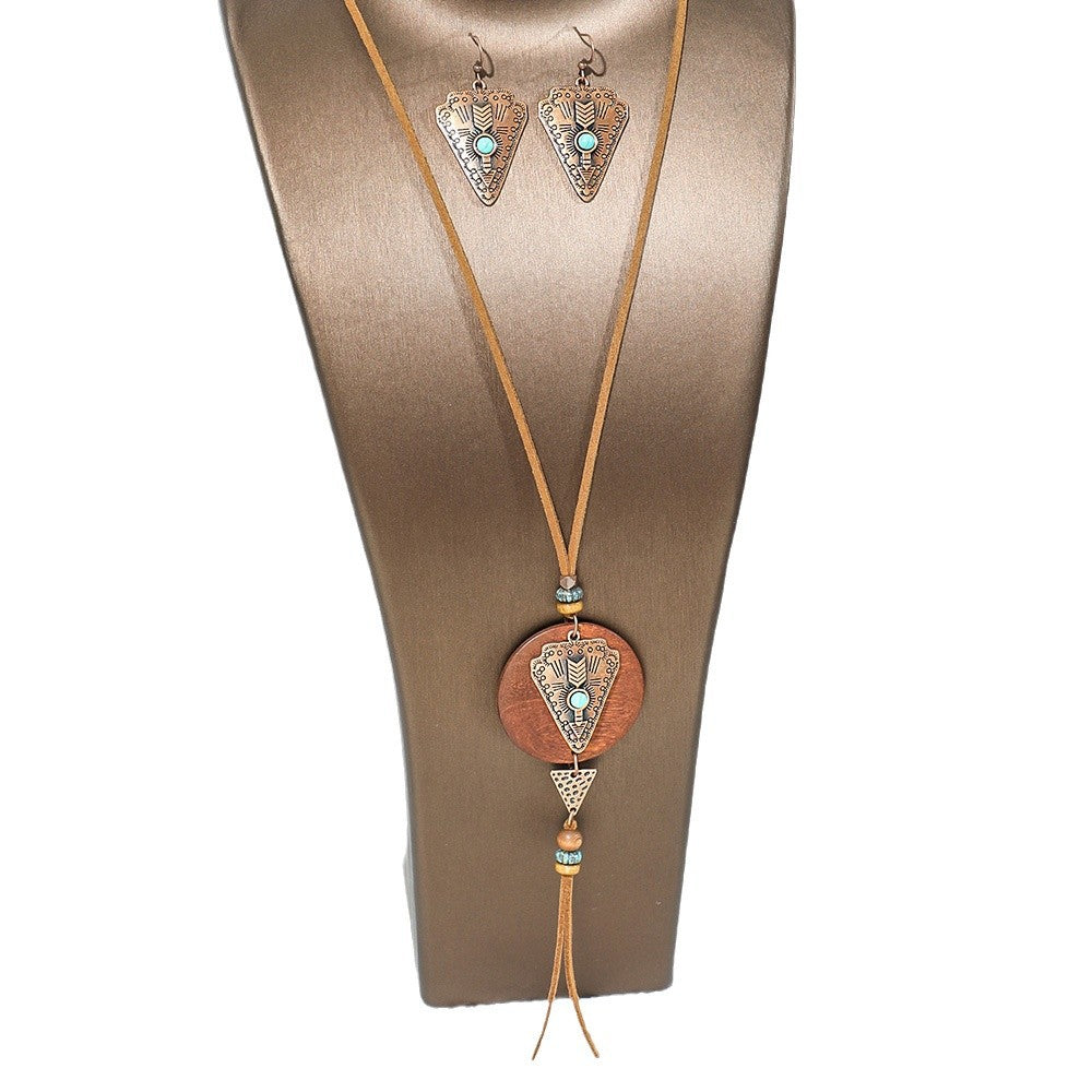 Wholesale Bohemian Geometric Necklace and Earrings Set Alloy Electroplated Fashion Accessory
