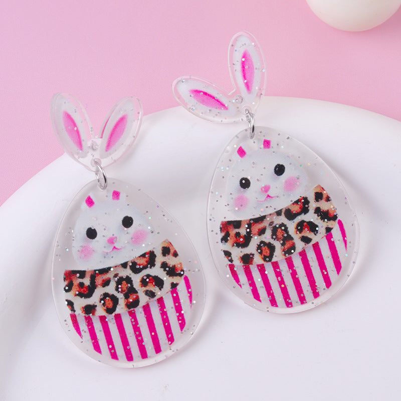 Wholesale 2pcs Acrylic Easter Egg Bunny Earrings