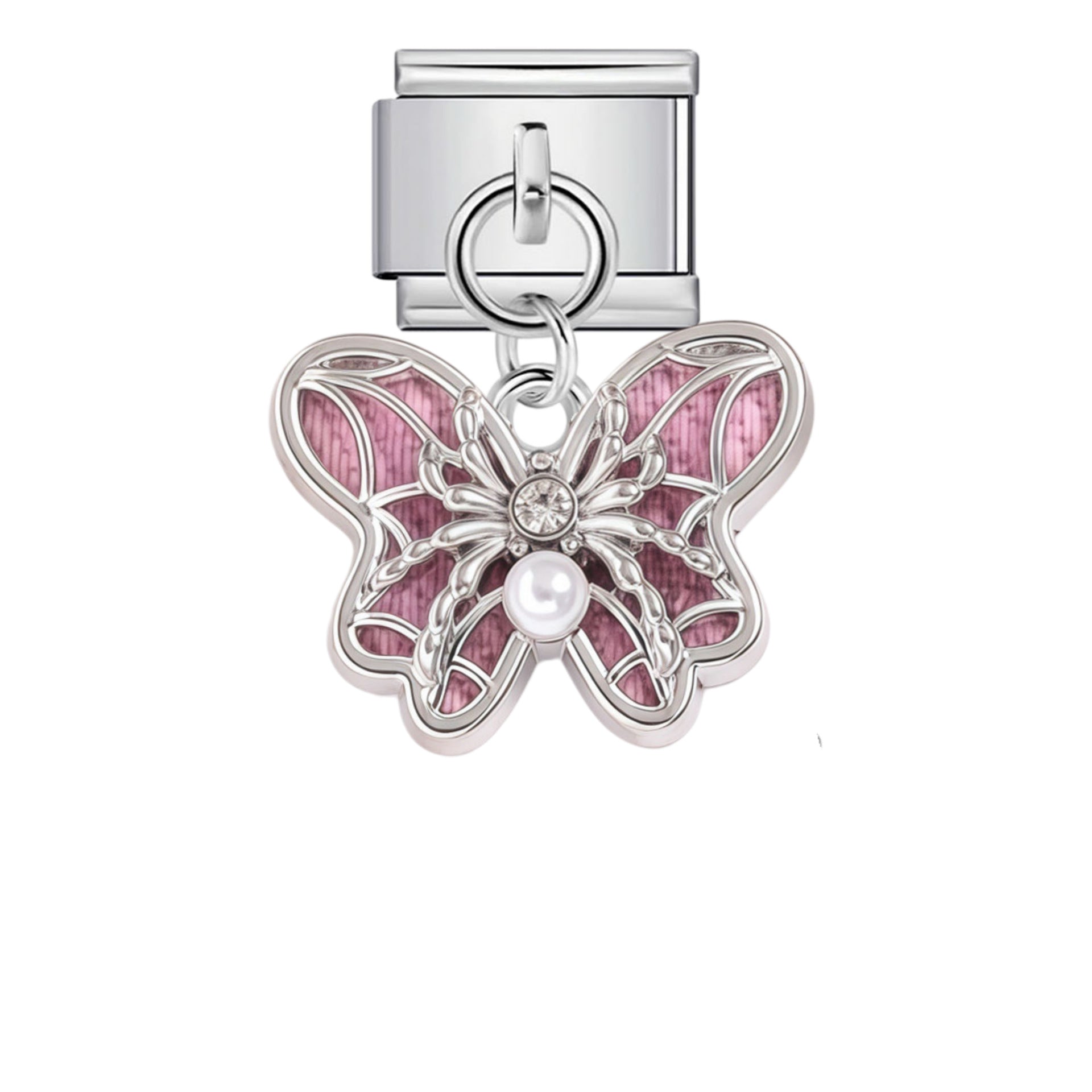 Wholesale Stainless Steel Italian Style Modular Bracelet with Pink Pendant and Elastic Band - Fashion Accessory