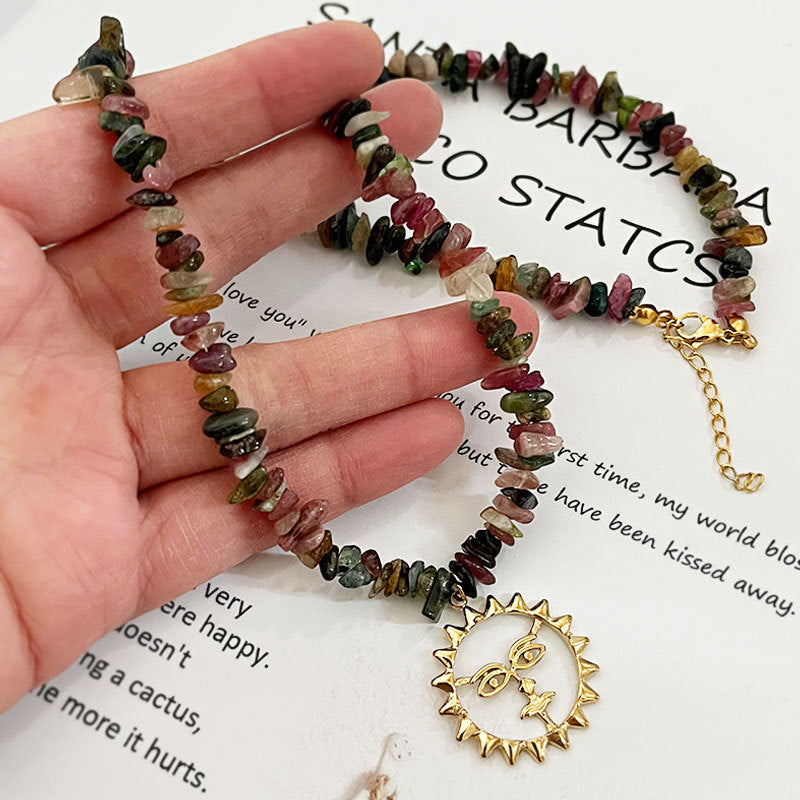 Wholesale Colorful natural stone face necklace