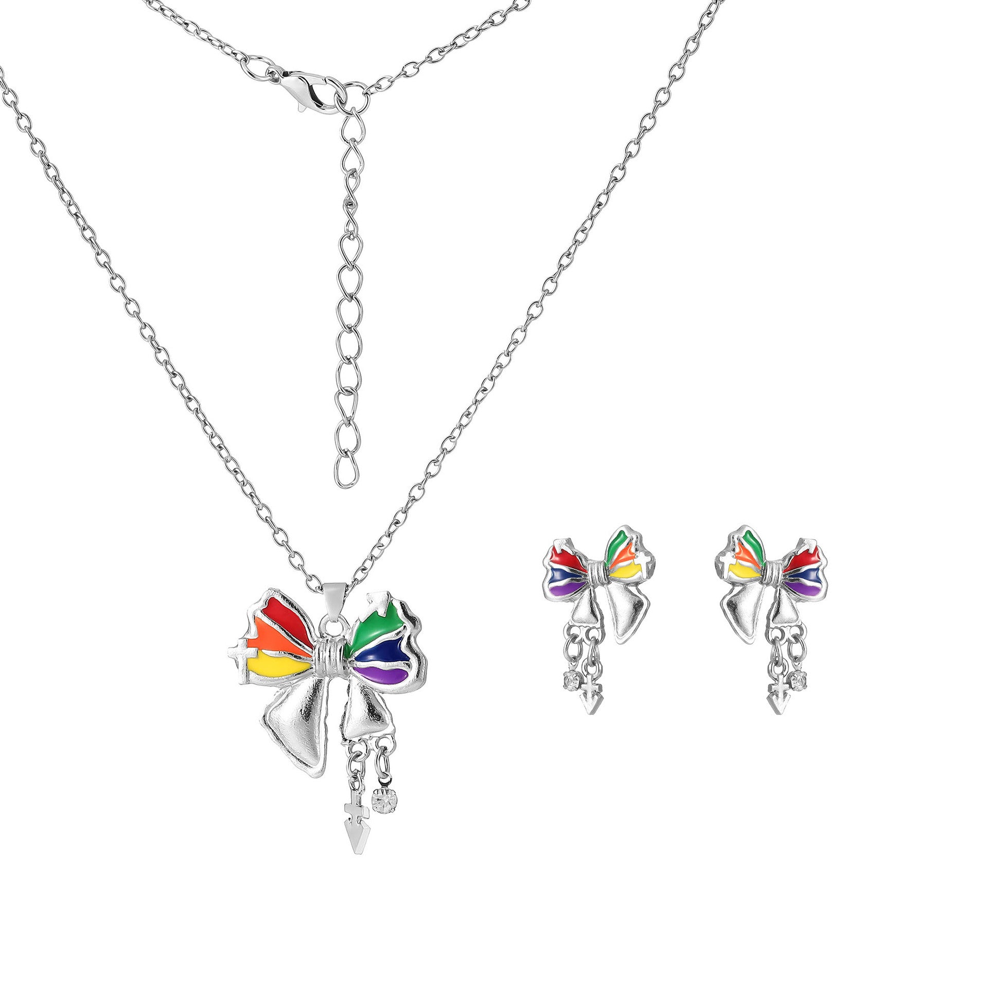 Wholesale drop oil cross anchor bow shape necklace earrings set